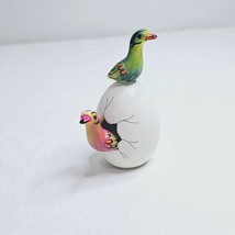 Hatched Egg Pottery Bird Ducks Green Pink Mexico Hand Painted Clay Signed 212 - £11.61 GBP