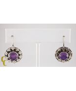 Vintage Sterling Silver Amethyst Cabochon Dangle Earrings with Hook Backs - €236,08 EUR