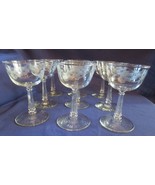 Vintage Etched Flowers Wine glasses Lot  Of  9 MCM - £58.84 GBP