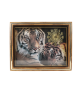 Vintage 90s Wood Glass Box Tiger Print Hanging Wall Clock Rectangle Brow... - $1,678.41 MXN