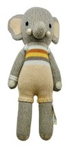 Cuddle Kind Evan Elephant Gray Knit Doll Plush 13 inch Tan Overalls Stuffed - £44.13 GBP