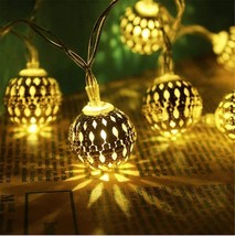 Moroccan 16 LED String Lights Metal Ball For Festival (Warm White, 3 Meter) - $19.61
