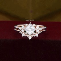 0.80 CT Princess Cut Moissanite Engagement Ring Set Unique Curve Wedding Bridal  - £129.84 GBP