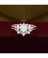 0.80 CT Princess Cut Moissanite Engagement Ring Set Unique Curve Wedding... - $231.55 CAD