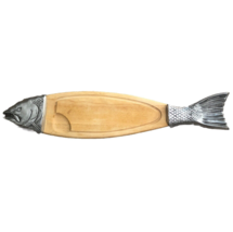 VTG Salmon Fish Wood &amp; Metal Charcuterie Board XL Cutting Serving Platte... - £30.69 GBP