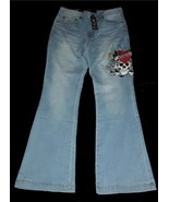 Ed Hardy Retro Blue Skull Crossbones Tattoo LOVE KILLS SLOWLY Jeans Wm&#39;s... - $135.38 CAD