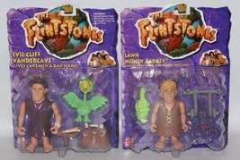 2 Mattel THE FLINTSTONES Figures Lawn Mowin Barney &amp; Evil Cliff Vandercave - $13.00