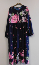 Suzanne Betro Maxi Dress Navy Blue with pink flowers Large - £14.01 GBP