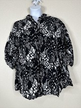 East 5th Womens Plus Size 2X Blk/Wht Leaves Button Up Shirt 3/4 Sleeve - £11.65 GBP