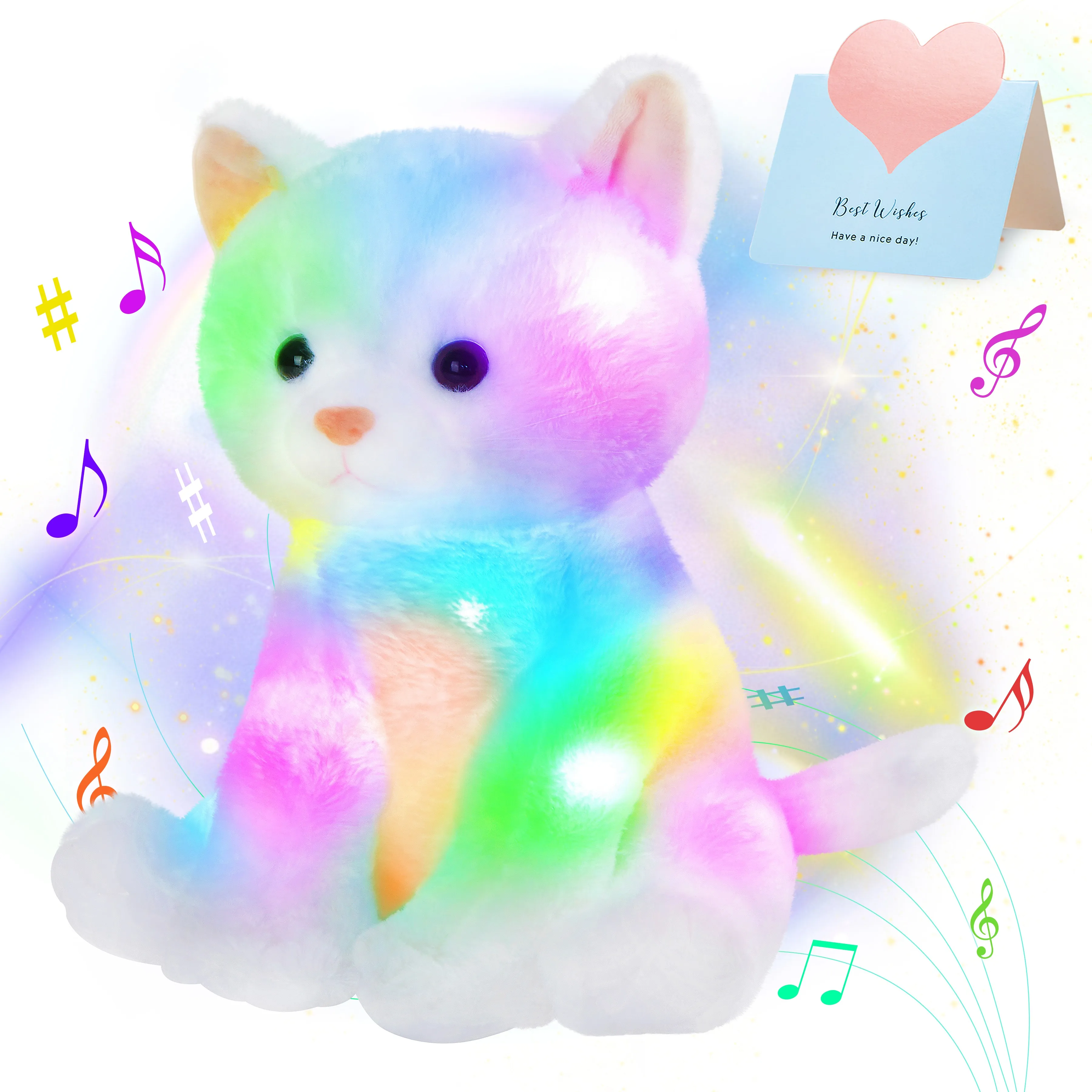 Glowing LED Light Musical Stuffed Toy Cat Doll Kawaii Sleeping Throw Pillow for - £25.44 GBP+