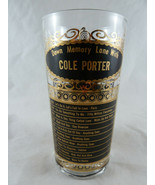 Cole Porter Gold Embossed Drinking Glass Down Memory Lane 1928 to 1953 list - $21.69 CAD