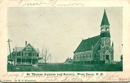 Vtg Cartolina 1907 St.Thomas Aquinas Chiesa E Rectory West Derry Nh Londonberry - $42.03