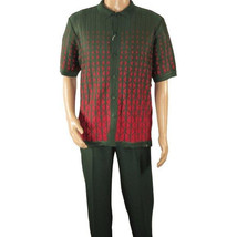 Men Silversilk 2pc walking leisure suit Italian woven knits 3115 Green Red - $149.99