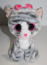 Ty Beanie Boos Kiki Gray Tabby Cat Pink Glitter Eyes Small 6" Soft Toy P... - $7.65