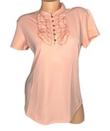 Lady Hagen Peach Ruffled Shirt Womens M Hydro-Dri Golf Short Sleeve Butt... - $19.79