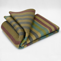 Cozy Striped Alpaca Wool Blanket 98&quot; X 68&quot; - Stripes In Turquoise Olive Burgundy - £66.51 GBP