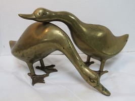 Vintage Pair (2) of Brass Geese Goose Ducks Figurines Sculptures 11&quot; x 6&quot; Patina - £47.94 GBP