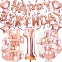 First Birthday Balloon Boxes Decorations For Girl, 72Pcs 1St Birthday Party Deco - $22.99