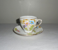 Royal Mayfair Teacup and Saucer Poppy Flowers English China - £15.50 GBP