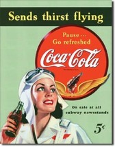 Coca Cola Coke Sends Thirst  Flying Advertising Vintage Retro Metal Tin ... - $15.99