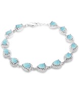 Sterling Silver Pear Shape Natural Larimar &amp; CZ Bracelet - €181,04 EUR