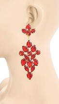 5&quot; Long Siam Red acrylic Crystals Statement Evening Earrings Drag Queen ... - £20.83 GBP