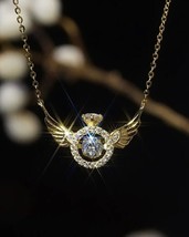 Delicate 3Ct Round Cut Moissanite Wing Halo Pendant 14K Yellow Gold Plated - £126.60 GBP