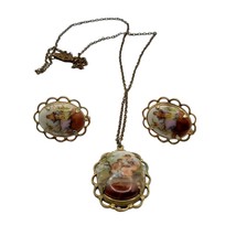 Vintage ANTIQUE GP? Courting Couple Large Pendant Porcelain Necklace Earrings - £52.29 GBP