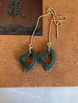 Lake Green Heart Shape Earrings Jadeite Jade Earrings Piercings Hanging Earrings - £10.66 GBP