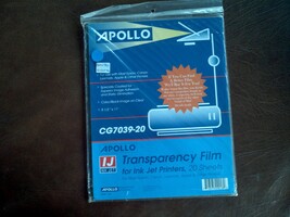 APOLLO TRANSPARENCY FILM FOR INK JET PRINTERS CLEAR FILM 20 SHEETS # CG7... - $23.00