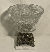 MID CENTURY FILIGREE STARBURST GLASS COMPOTE DISH MARBLE BASE HOLLYWOOD ... - $89.09