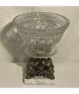 MID CENTURY FILIGREE STARBURST GLASS COMPOTE DISH MARBLE BASE HOLLYWOOD ... - $89.09