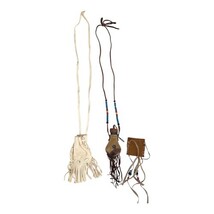 Lot of 4 Handmade Leather Pouches Beaded Fringe Native Style Medicine Bags vtg image 5