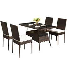 5 PCS Patio Rattan Dining Set Glass Table 4 High-Back Chairs Garden Mix Brown - £270.73 GBP