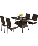 5 PCS Patio Rattan Dining Set Glass Table 4 High-Back Chairs Garden Mix ... - £356.96 GBP