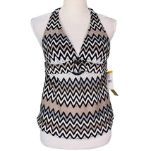 Perry Ellis Tankini Top S Black White Gray Taupe Chevron Removable Pads New - £19.70 GBP