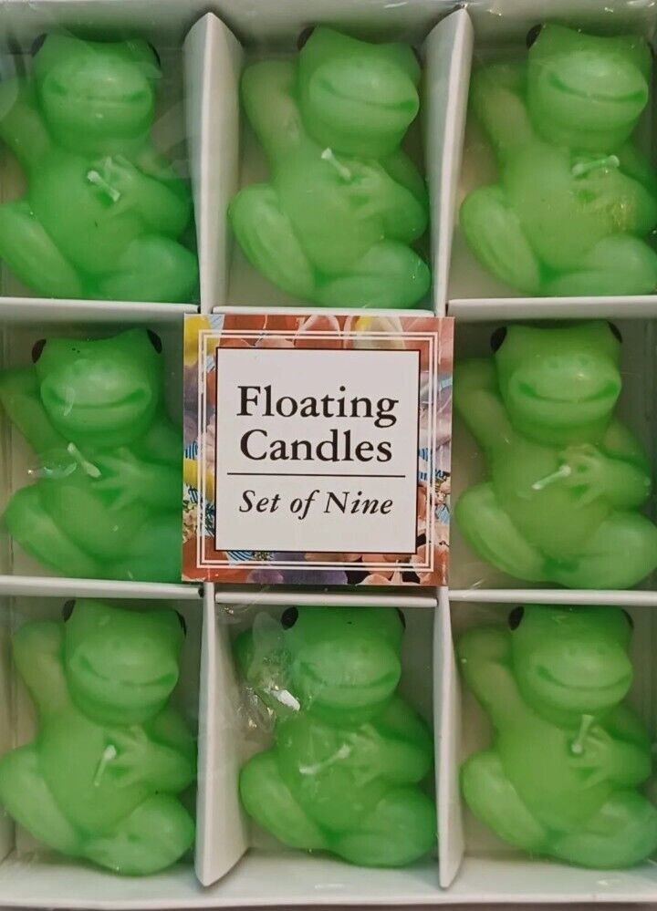 9 Pc Decorative Unscented Green Frog Shape Floating Candles Set - $2.75