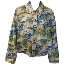 Vintage Liz Claiborne Women&#39;s Floral Abstract Button Down Denim Jacket L... - £17.05 GBP