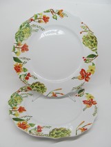 Pier 1 Lilly The Bunny Set Of 2 Floral 10 1/2&quot; Dinner Plates VGC - £30.49 GBP