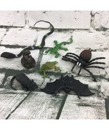 Creepy Critters Animal Figures Lot Of 7 Rat Spider Bat Snakes Frog Lizar... - $11.88