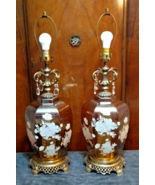 Pair Vintage MCM Hollywood Regency Amber Lustre Glass, Loevsky &amp; Loevsky... - $420.00