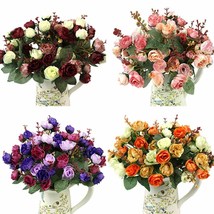 1 bouquet 21 head concise artificial rose silk flower leaf home wedding ... - $7.99