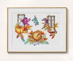 Autumn Cross stitch hourglass pattern pdf - Autumn time cross stitch fall chart - £10.54 GBP
