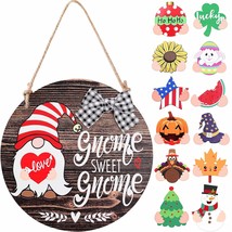 Interchangeable Seasonal Gnome Sweet Gnome Welcome Sign Front Door Decor Wooden  - £32.07 GBP