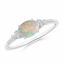 ANGARA Horizontally Set Oval Opal Ring with Trio Diamonds for Women in 14K Gold - £540.03 GBP