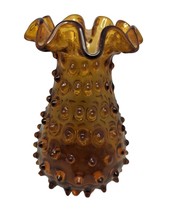 Vintage Empoli Hobnail Seed Pod Art Glass Italian Split Rim Vase 6&quot; #153 Amber - £31.87 GBP