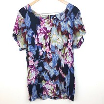 Ecote Floral Watercolor Blouse LARGE Side Pockets Exposed Zipper Career Top - £11.98 GBP