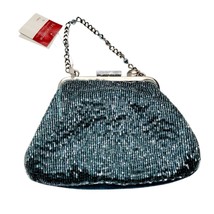 Liz Claiborne Small Mini Bag Clip To Be Hip Blue Teal Beaded Coin Purse ... - $16.46