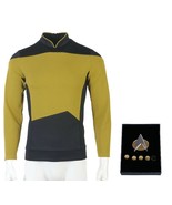 Star Trek TNG Cosplay Gold Costume Shirt Starfleet Commander Uniforms +B... - £41.07 GBP+
