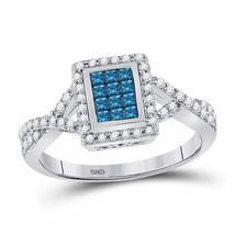 Authenticity Guarantee 
10kt White Gold Princess Blue Color Enhanced Diamond ... - £513.73 GBP